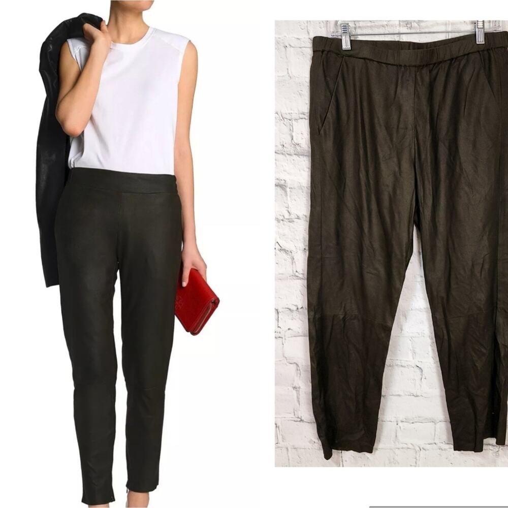 Drome olive green leather tapered pants Sz L pockets A41C